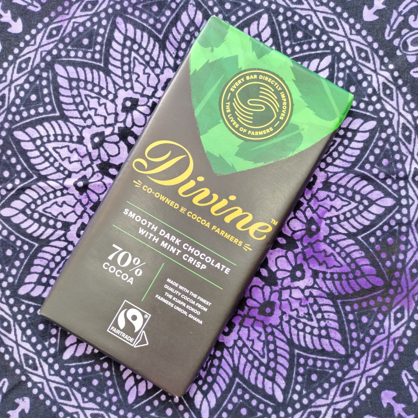 Divine 70% Dark Chocolate & Mint Bar 90g
