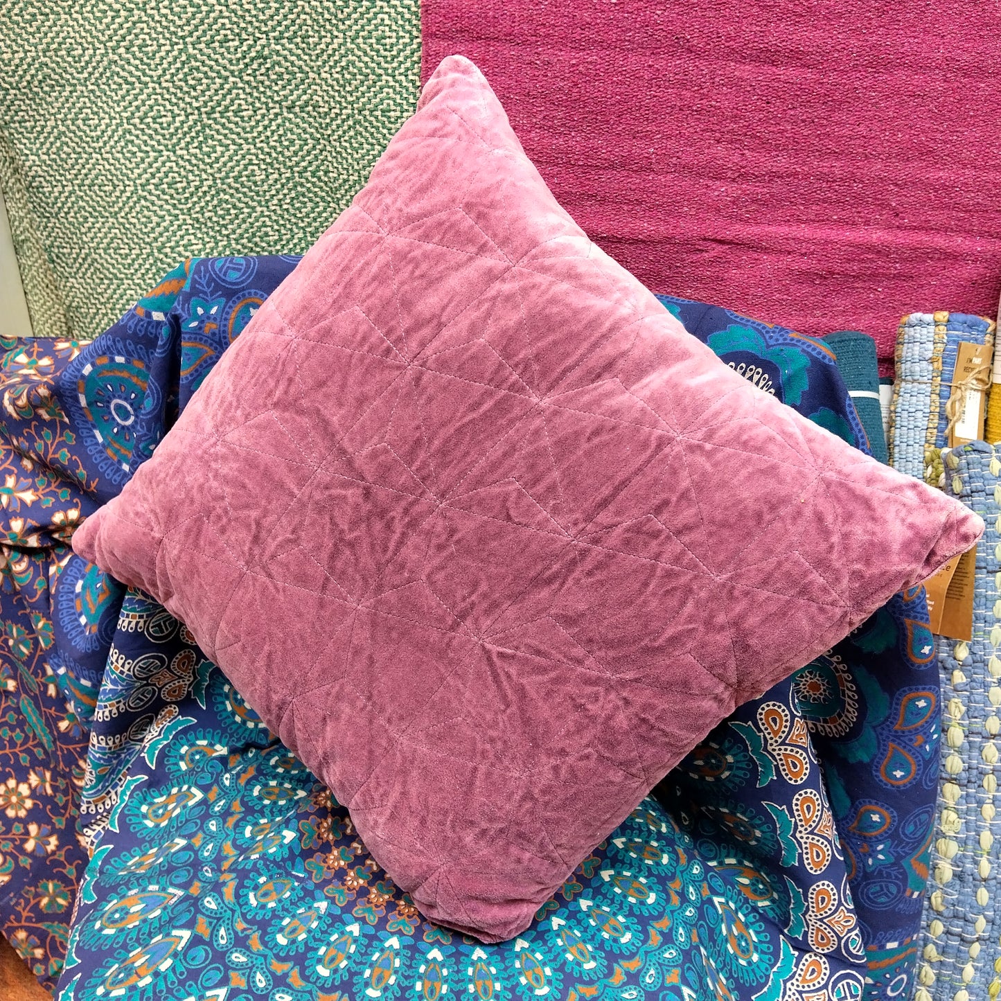 Purple Stonewash Velvet Quilted Cushion Cover