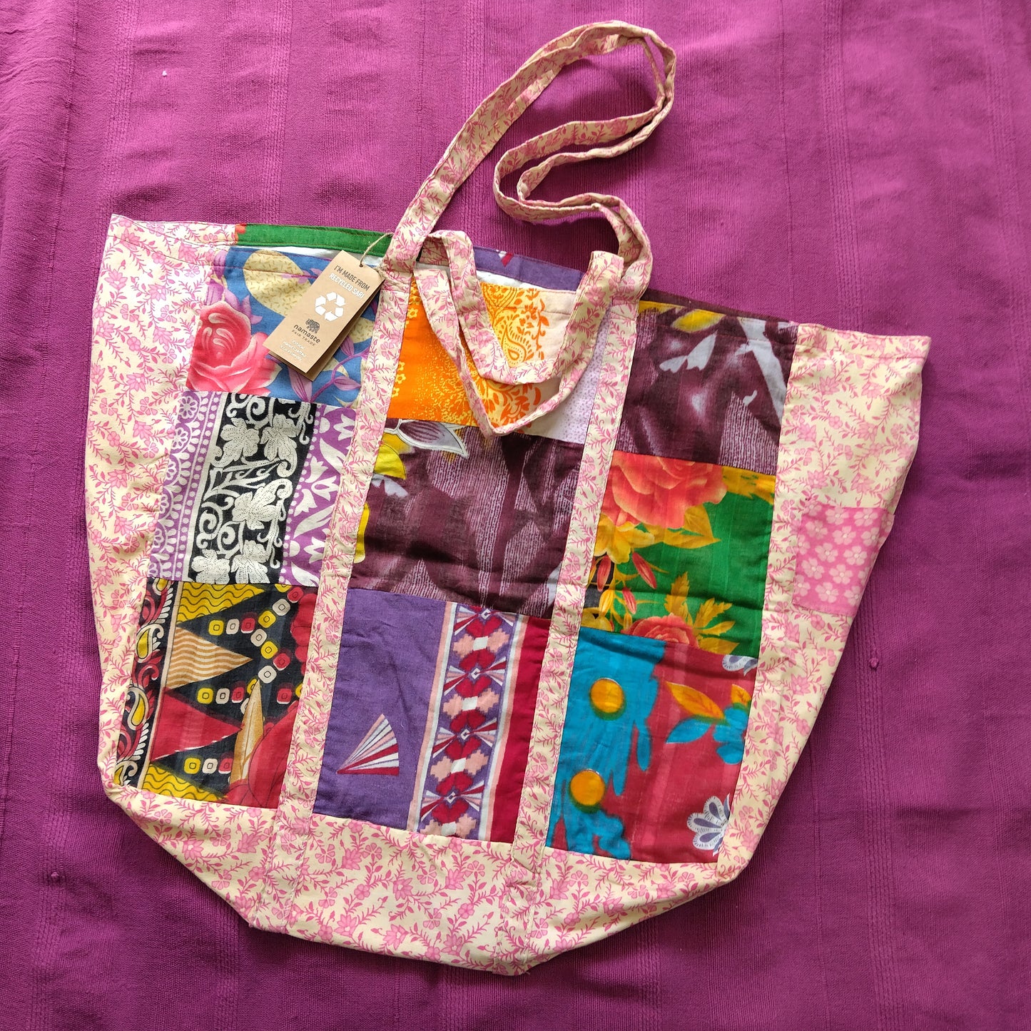 Recycled Patchwork Fabric Offcuts Large Shopping Bag