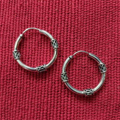 925 Sterling Silver Patterned Hoop Earrings