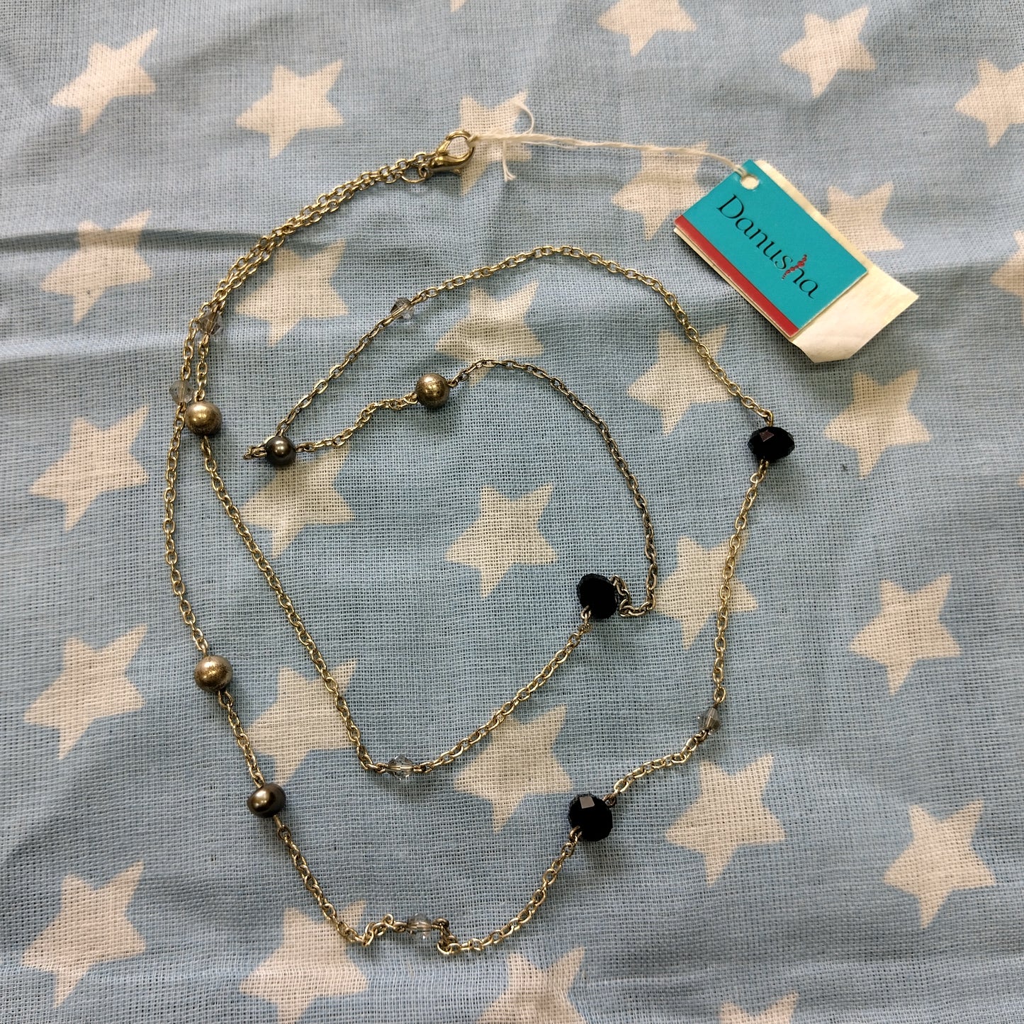Handmade Silver Tone Beaded Necklace Black & Grey