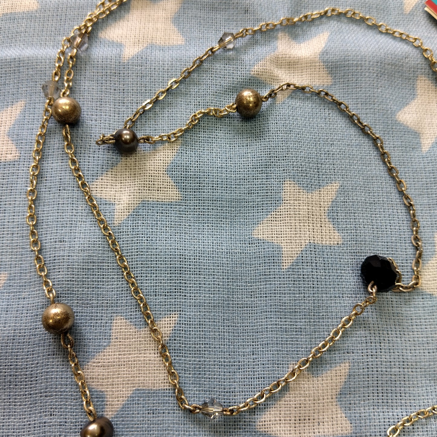 Handmade Silver Tone Beaded Necklace Black & Grey