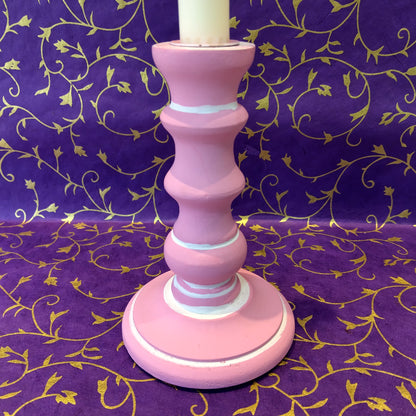 Turned Wood Taper Candlestick Candle Holder - Pink