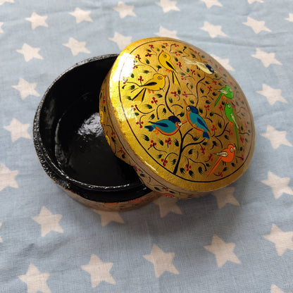 Hand Painted Gold Birds Trinket Box