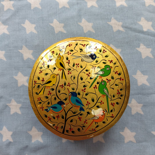 Hand Painted Gold Birds Trinket Box