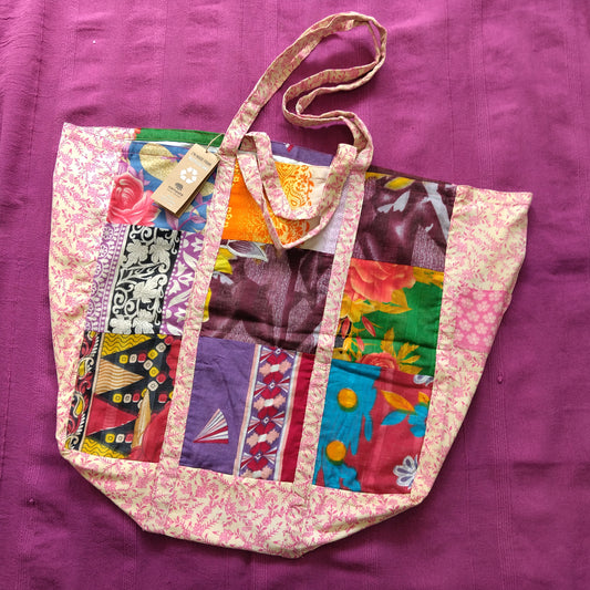 Recycled Patchwork Fabric Offcuts Large Shopping Bag